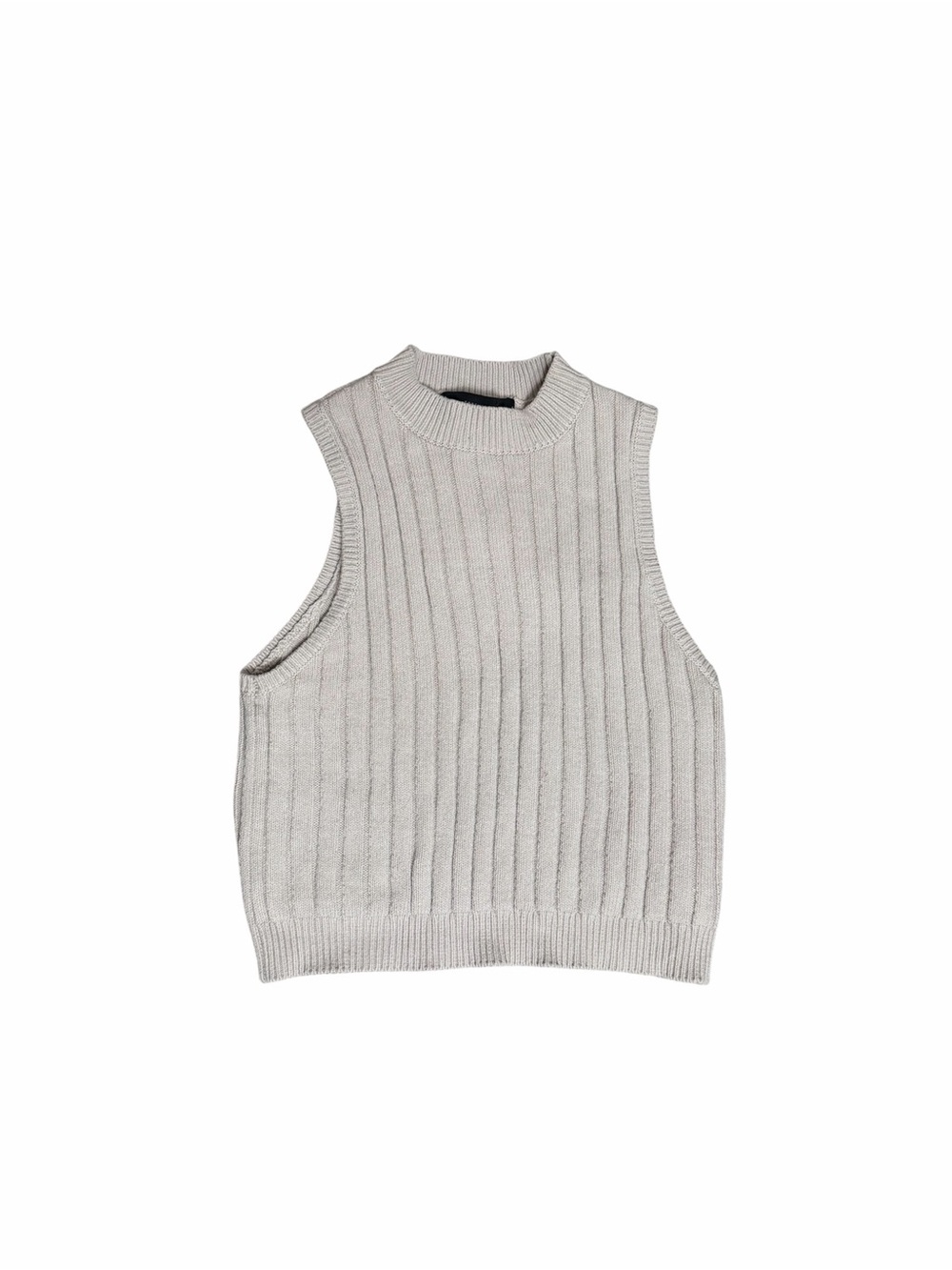 Forever 21 Cream Ribbed Sweater Vest Size Medium Mock Neck Sleeveless Knit Top